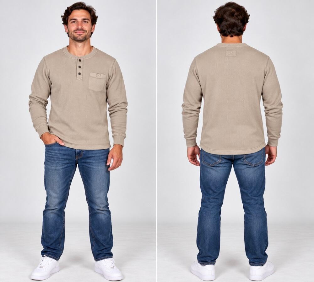 Lee Men’s Sherpa Lined Henley Pullover Sweater Safari Beige Regular Fit M NWT
